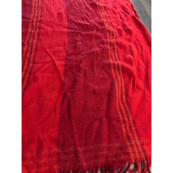 Vintage Hand Woven Red Stripe Wool Blanket 45"x80" Fringe - Picture 8 of 10